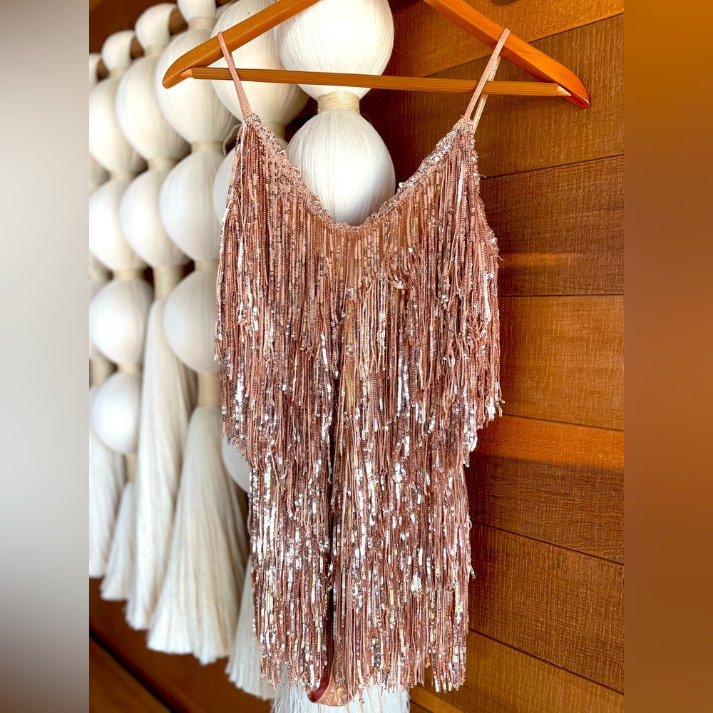 Akira Fringe Metallic Mini Romper